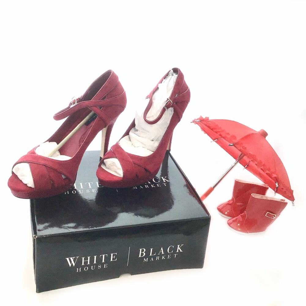 White House Black Market High Heels Women sz 9 M Peep Toe Red Ginger Rose